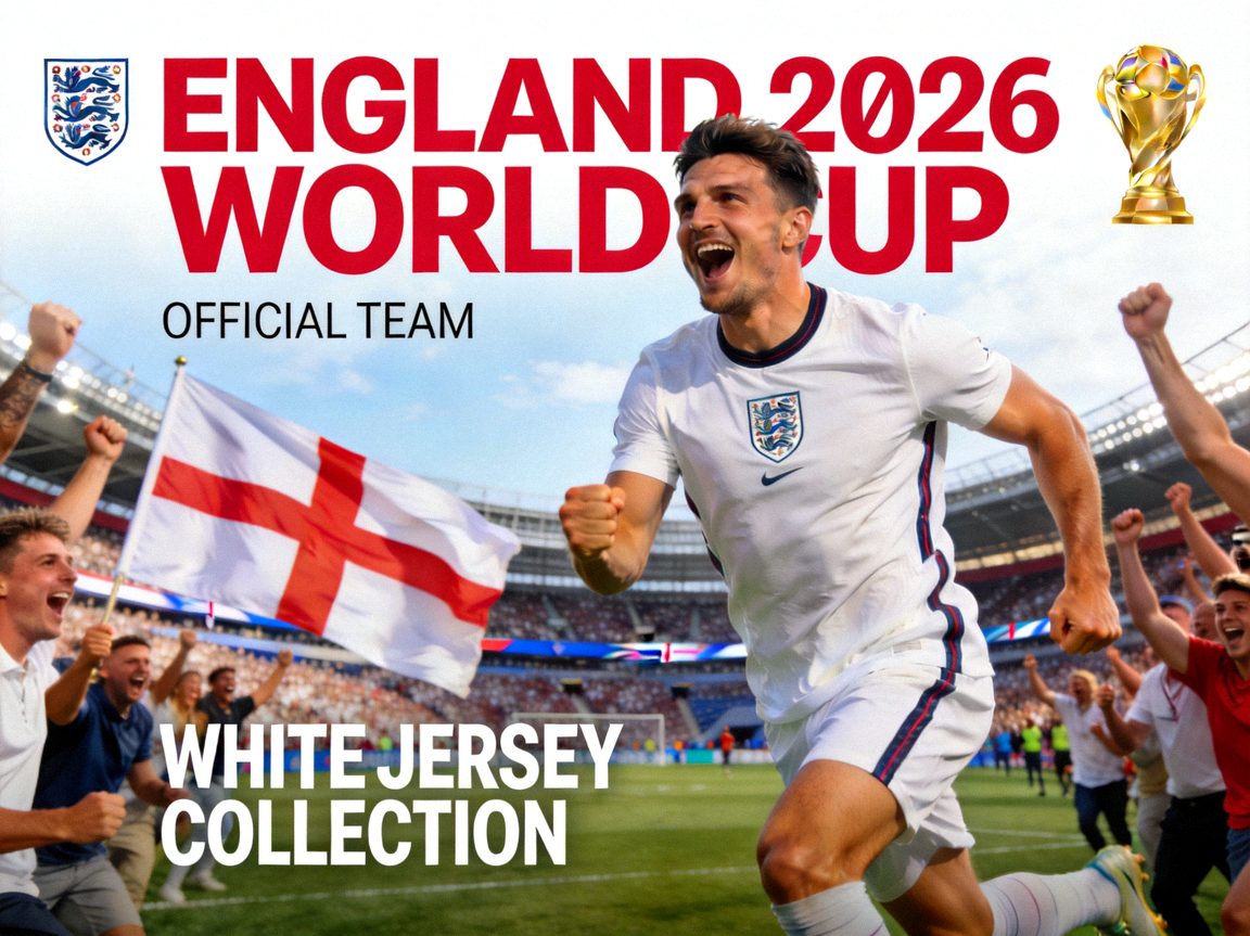 英格兰国家队2026世界杯官方宣传图片 - 白色球衣与三狮军团标志